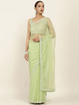 Soch - Embellished Organza Saree with Unstitched Blouse