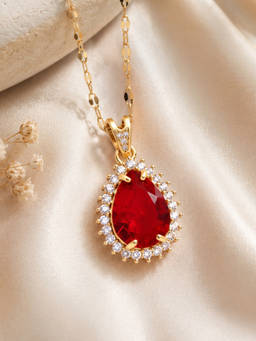 Estele - Gold Finish Red Crystal Center Stone Pendant