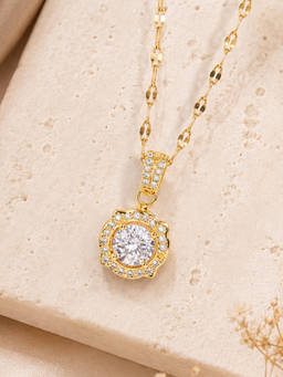 Estele - Gold Plated Crystal Halo Pendant Necklace