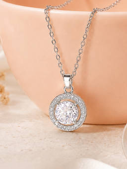 Estele - Rhodium Finish Circle Crystal Pendant Chain