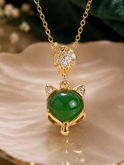 Estele - Gold Plated Green Leaf Pendant Necklace
