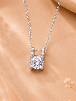 Estele - Rhodium Plated Round Pendant Necklace