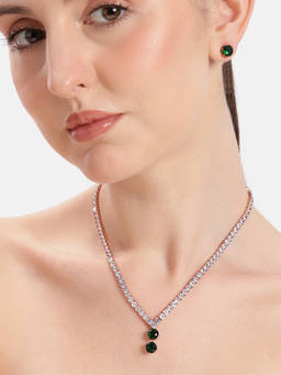 Estele - Green and White Stone Drop Necklace Set