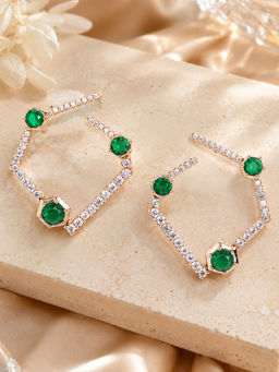 Estele - Gold Finish Green Stone Stud Earrings