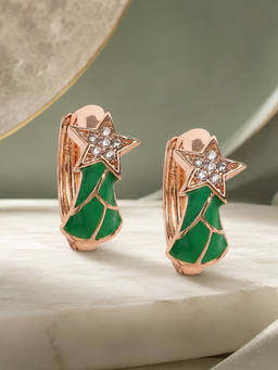 Estele - Gold Plated Green Enamel Hoop Earrings