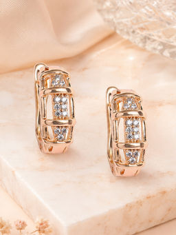 Estele - Gold Finish White Crystal Hoop Earrings