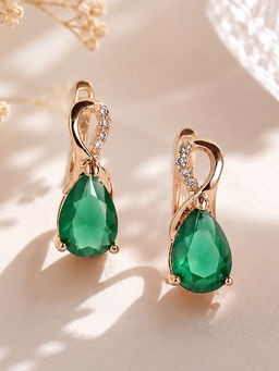 Estele - Gold Finish Green Crystal Hoop Earrings