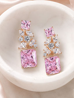 Estele - Gold Plated Pink Crystal Drop Earrings