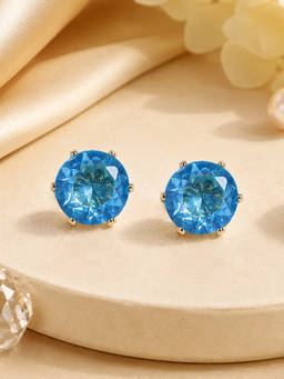 Estele - Gold-Toned Blue Crystal Stud Earrings