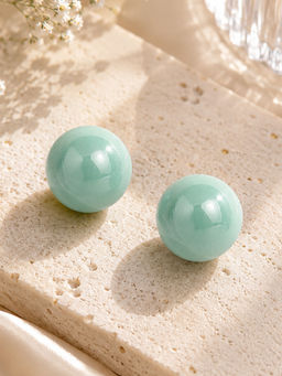 Estele - Rhodium Finish Green Pearl Stud Earrings