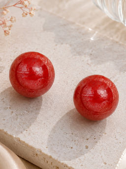 Estele - Rhodium Plated Ruby Pearl Stud Earrings