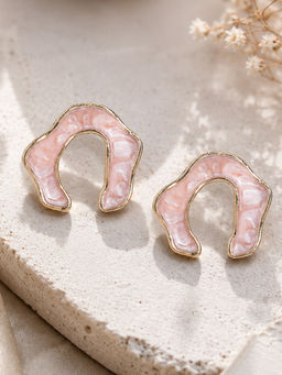 Estele - Gold Plated Pink Enamel Stud Earrings