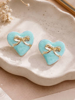 Estele - Gold Plated Blue Enamel Heart Stud Earrings