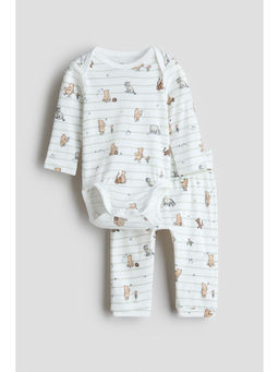 H&M - Kids White 2-Piece Printed Cotton Set