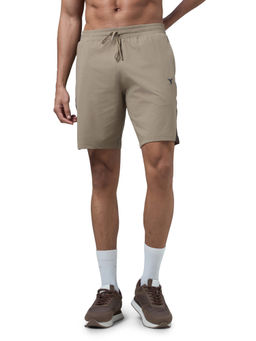 Technosport - Men Solid Slim Fit Khaki Sports Shorts with Elasto Lite