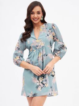 Kibo - Women Blue Georgette Printed Mini Dress