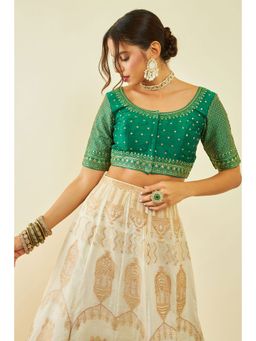 Soch - Green Tusshar Silk Embroidered Stitched Blouse with Sequined