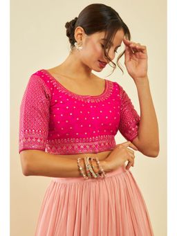 Soch - Pink Tusshar Silk Embroidered Stitched Blouse with Sequins