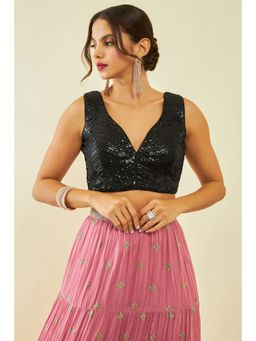 Soch - Black Georgette Embellished Stitched Blouse with Embroidered