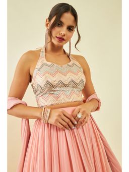 Soch - Peach Georgette Embellished Stitched Blouse with Embroidered