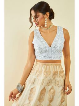 Soch - Silver Tusshar Silk Embellished Stitched Blouse with Embroidered