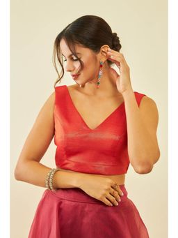 Soch - Orange Tusshar Silk Solid Stitched Blouse