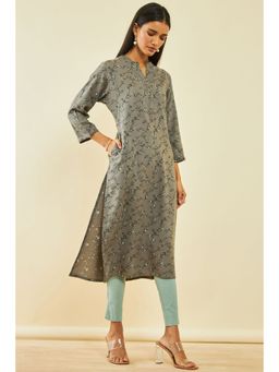 Soch - Grey Rayon Floral Print Kurta