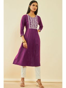 Soch - Purple Rayon Embroidered Kurta with Thread Work