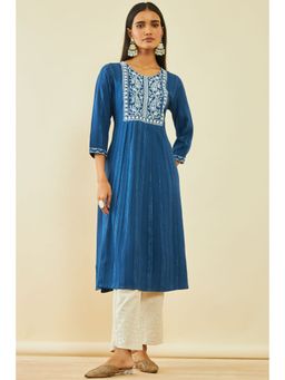 Soch - Teal Rayon Embroidered Kurta with Thread Work