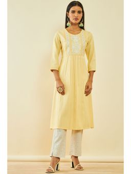 Soch - Yellow Rayon Embroidered Kurta with Sequins