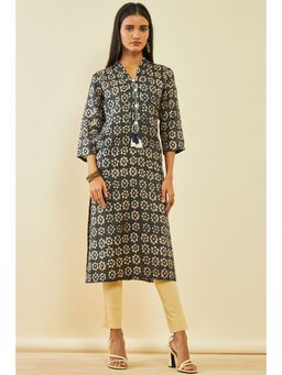 Soch - Charcoal Viscose Batik Print Kurta with Tassels