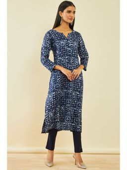 Soch - Navy Blue Viscose Batik Printed Kurta