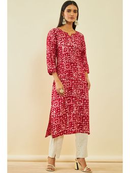 Soch - Red Viscose Batik Print Kurta