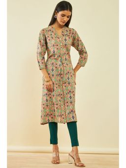 Soch - Brown Viscose Ikkat Printed Kurta