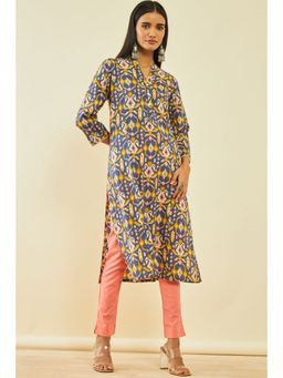 Soch - Blue Viscose Ikkat Printed Kurta