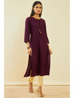 Soch - Wine Rayon Sequins Kurta with Tassels
