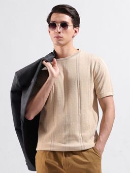 The Indian Garage Co - Men Beige Self Design T-shirt
