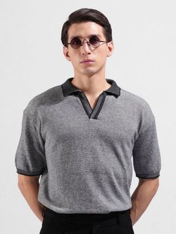 The Indian Garage Co - Men Grey Textured Polo T-shirt