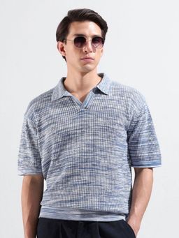 The Indian Garage Co - Men Blue Textured Polo T-shirt