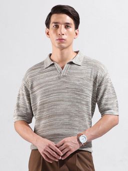 The Indian Garage Co - Men Beige Textured Polo T-shirt