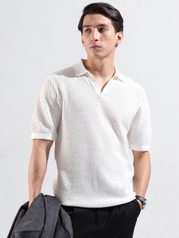 The Indian Garage Co - Men White Textured Polo T-shirt