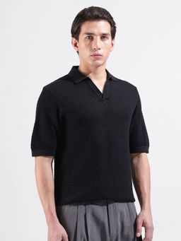 The Indian Garage Co - Men Black Textured Polo T-shirt