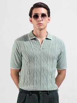 The Indian Garage Co - Men Green Self Design Polo T-shirt