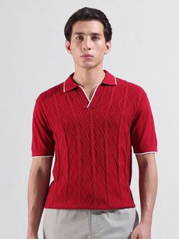 The Indian Garage Co - Men Maroon Self Design Polo T-shirt