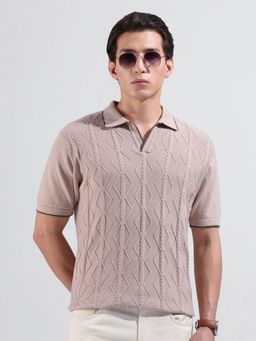 The Indian Garage Co - Men Beige Self Design Polo T-shirt