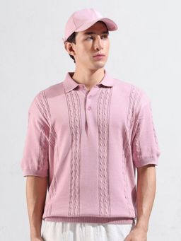 The Indian Garage Co - Men Pink Self Design Polo T-shirt