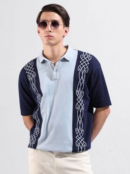 The Indian Garage Co - Men Navy Blue Colorblock Polo T-shirt