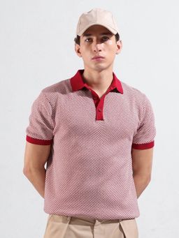 The Indian Garage Co - Men Red Textured Polo T-shirt