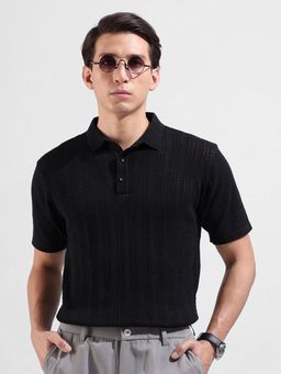 The Indian Garage Co - Men Black Textured Polo T-shirt