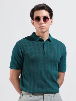 The Indian Garage Co - Men Teal Textured Polo T-shirt